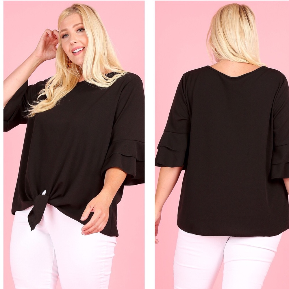 Black Plus Front Tie Short Sleeve Top NWT Size 3X